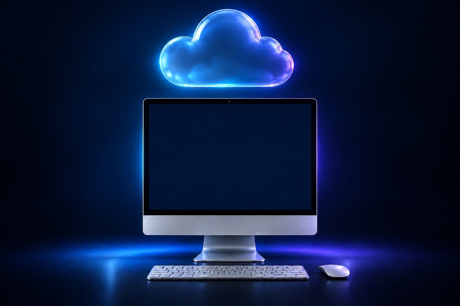 Computadora de escritorio bajo una nube de cristal
