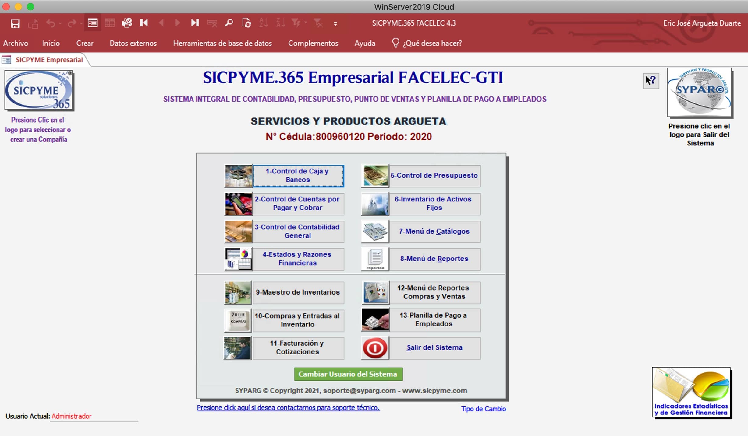 Menu SICPYME365 Empresarial